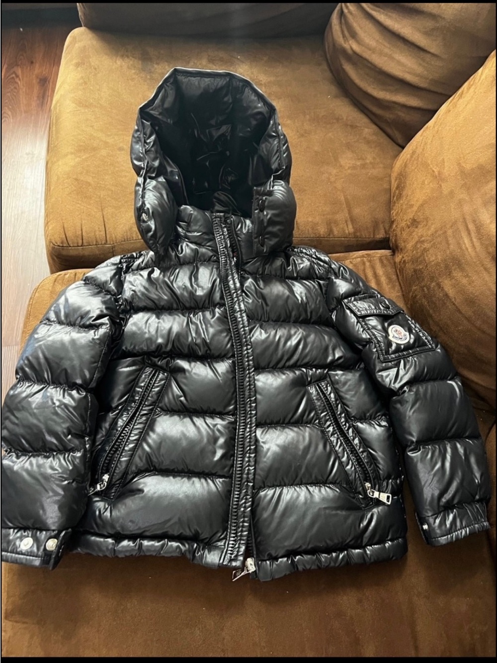 Moncler Kids Glossy Black Hooded Puffer Jacket